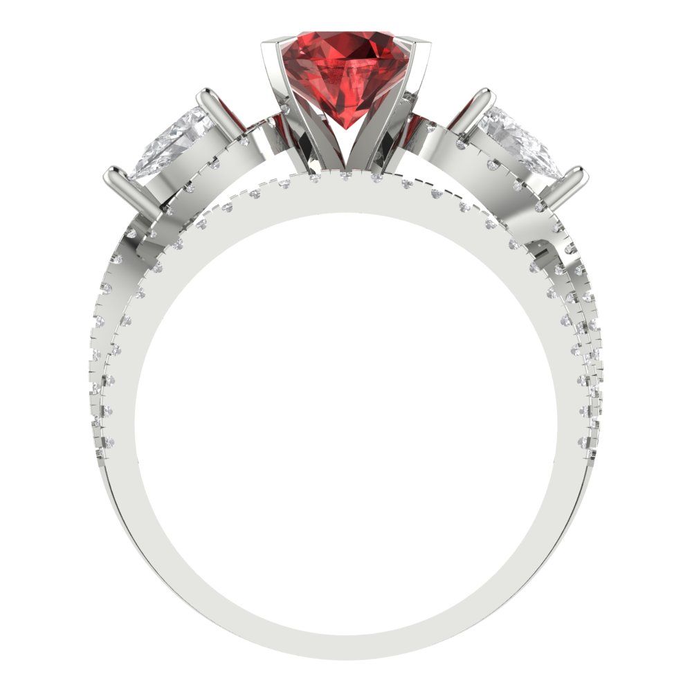 1.925 cttw Round Cut Natural Garnet Bridal Set - Solid White Gold Engagement Ring & Wedding Band