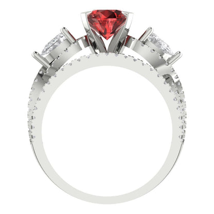 1.925 cttw Round Cut Natural Garnet Bridal Set - Solid White Gold Engagement Ring & Wedding Band