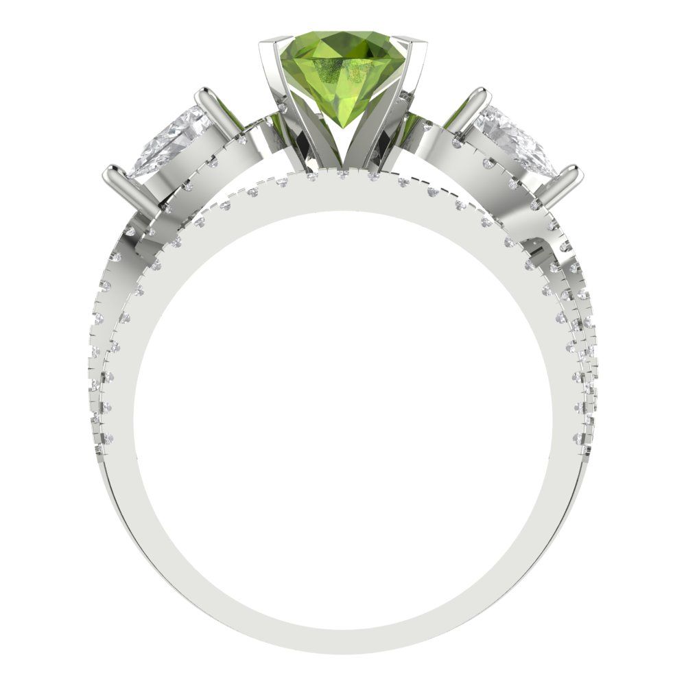 1.925 cttw Round Cut Natural Peridot Bridal Set - Solid White Gold Engagement Ring & Wedding Band