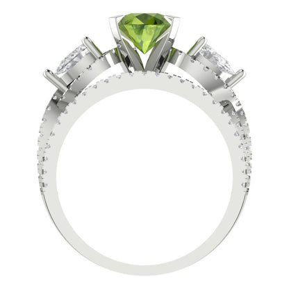 1.925 cttw Round Cut Natural Peridot Bridal Set - Solid White Gold Engagement Ring & Wedding Band