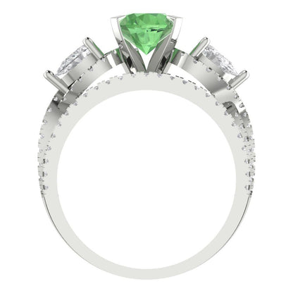 1.925 cttw Round Cut Simulated Green Diamond Bridal Set - Solid White Gold Engagement Ring & Wedding Band