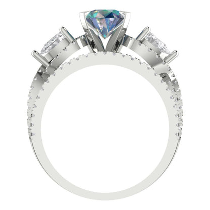 1.925 cttw Round Cut Blue Moissanite Bridal Set - Solid White Gold Engagement Ring & Wedding Band