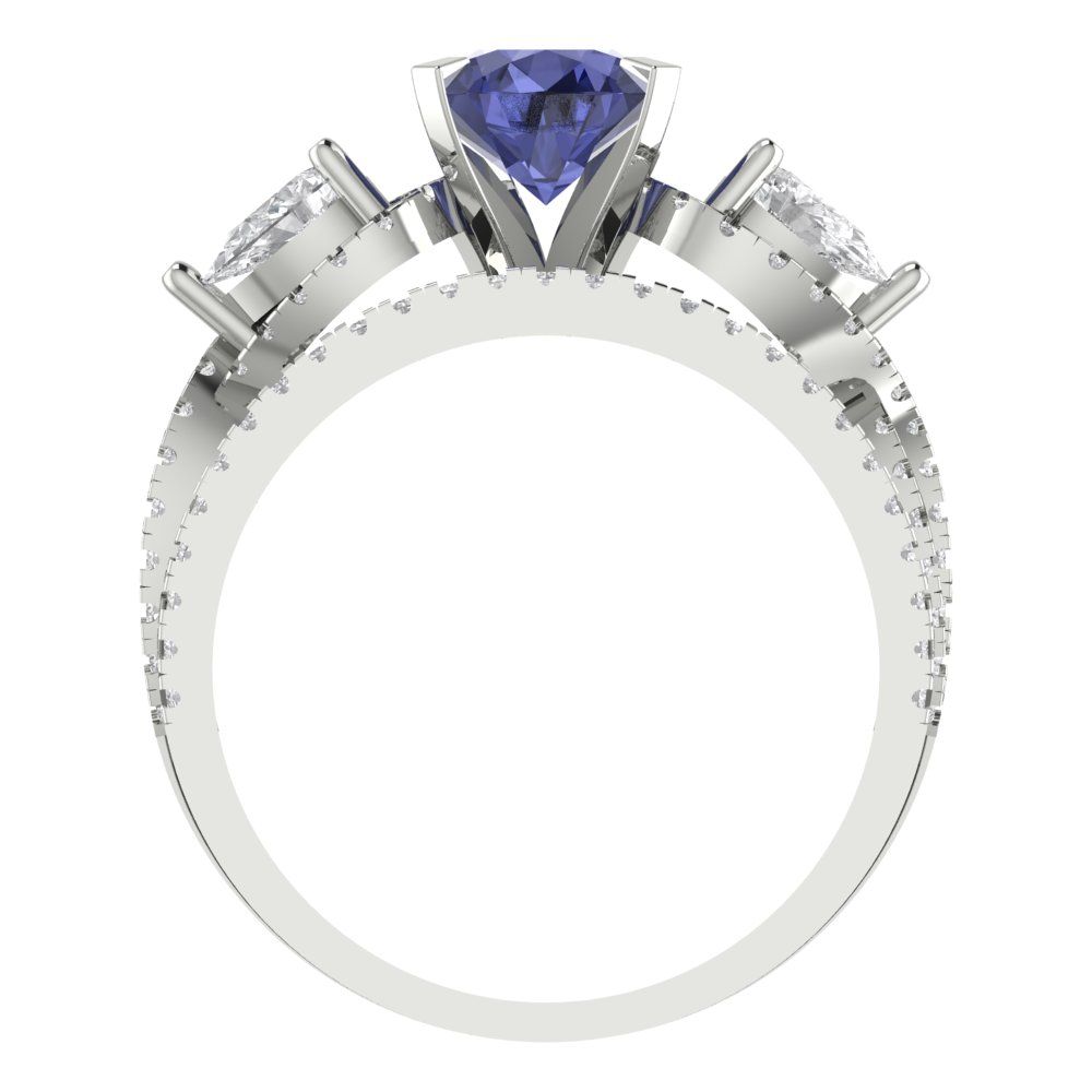 1.925 cttw Round Cut Simulated Tanzanite Bridal Set - Solid White Gold Engagement Ring & Wedding Band