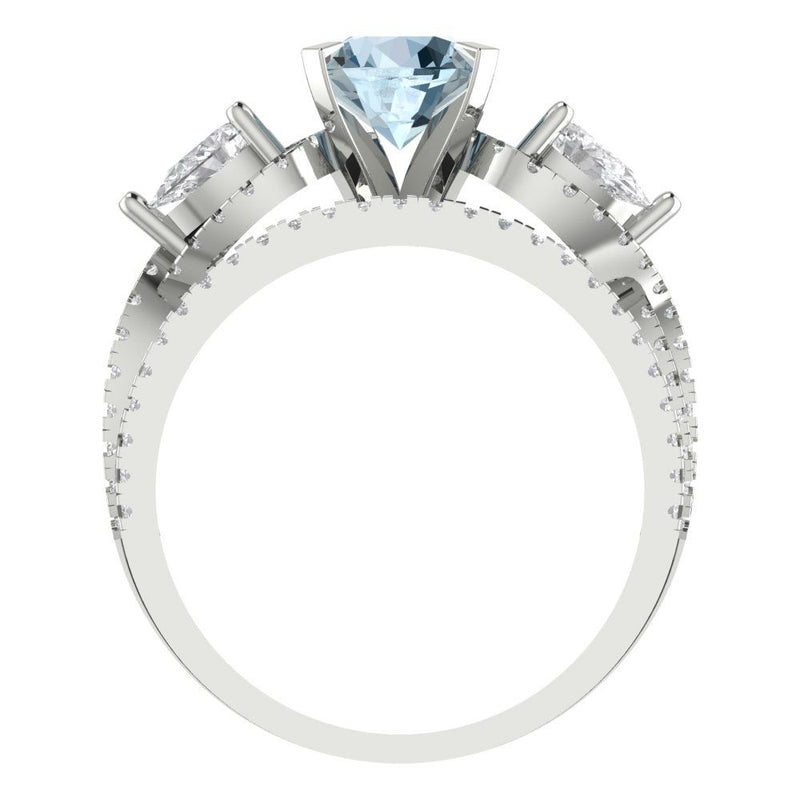 1.89 ct Brilliant Round Cut Blue Simulated Diamond Stone White Gold Solitaire with Accents Bridal Set