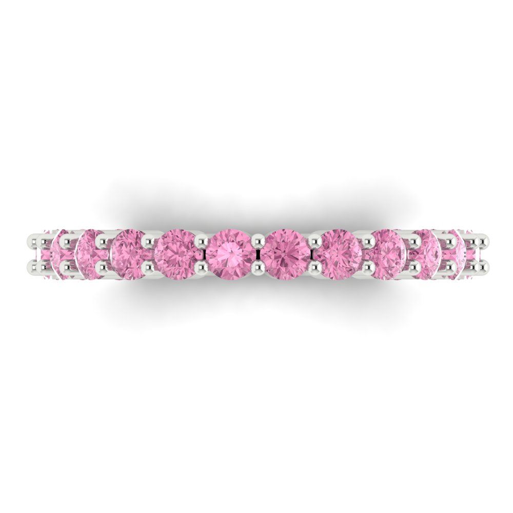 1.2 cttw Simulated Pink Diamond Round Cut White Gold Eternity Wedding Band