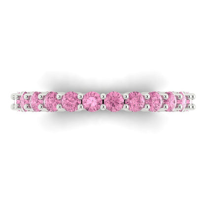 1.2 cttw Simulated Pink Diamond Round Cut White Gold Eternity Wedding Band