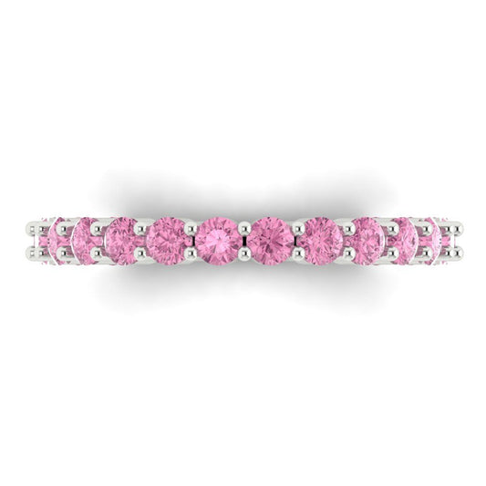 1.2 cttw Simulated Pink Diamond Round Cut White Gold Eternity Wedding Band