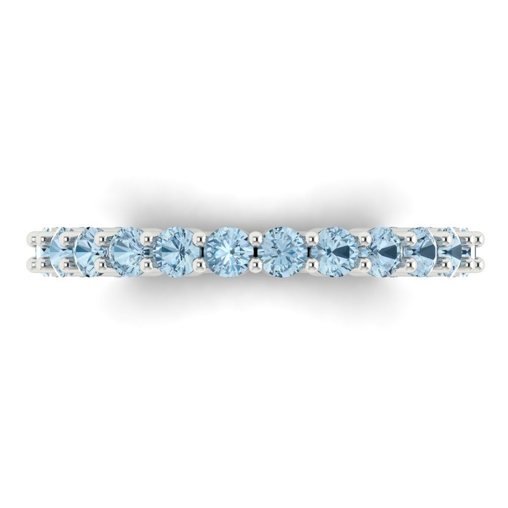 1.2 cttw Natural Aquamarine Round Cut White Gold Eternity Wedding Band