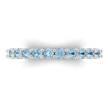 1.2 cttw Natural Aquamarine Round Cut White Gold Eternity Wedding Band