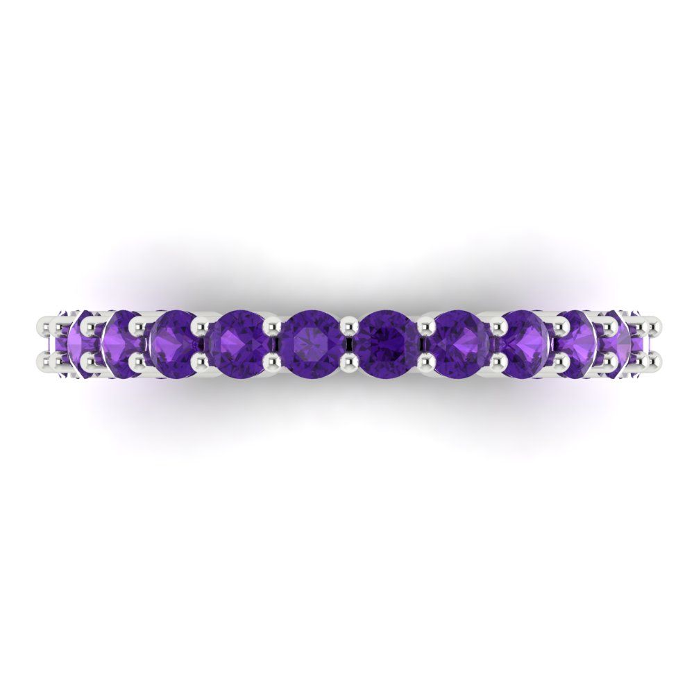 1.2 cttw Natural Amethyst Round Cut White Gold Eternity Wedding Band