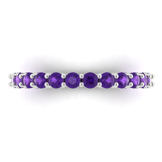 1.2 cttw Natural Amethyst Round Cut White Gold Eternity Wedding Band