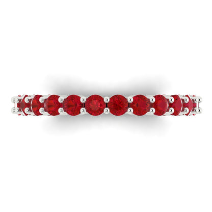 1.2 cttw Simulated Ruby Round Cut White Gold Eternity Wedding Band
