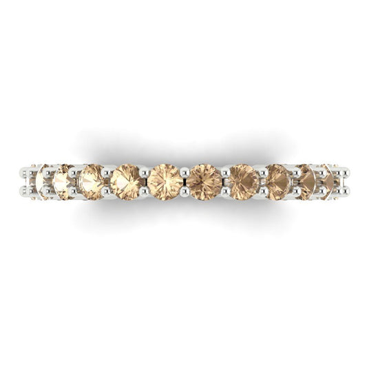 1.2 cttw Yellow Moissanite Round Cut White Gold Eternity Wedding Band