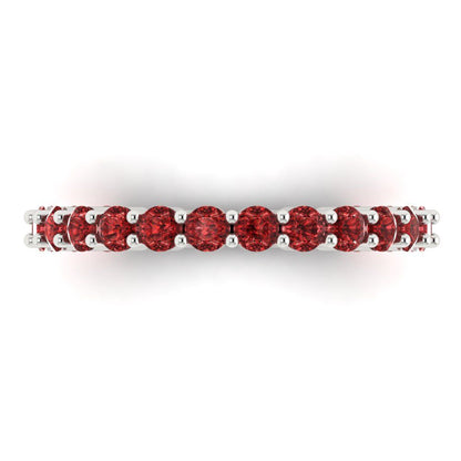 1.2 cttw Natural Garnet Round Cut White Gold Eternity Wedding Band
