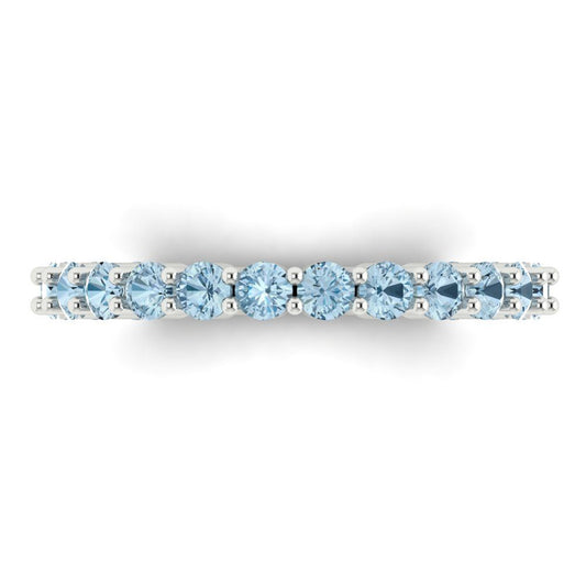 1.2 cttw Natural Swiss Blue Topaz Round Cut White Gold Eternity Wedding Band