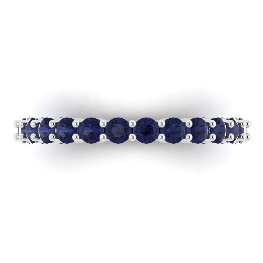 1.2 cttw Simulated Blue Sapphire Round Cut White Gold Eternity Wedding Band