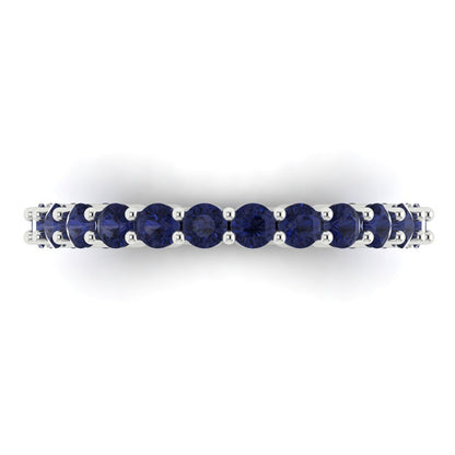 1.2 cttw Simulated Blue Sapphire Round Cut White Gold Eternity Wedding Band
