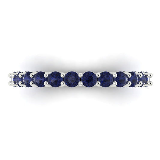 1.2 cttw Simulated Blue Sapphire Round Cut White Gold Eternity Wedding Band