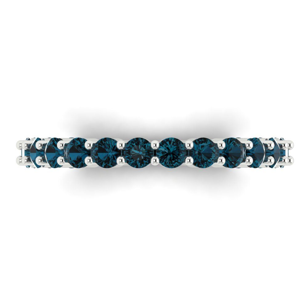 1.2 cttw Natural London Blue Topaz Round Cut White Gold Eternity Wedding Band