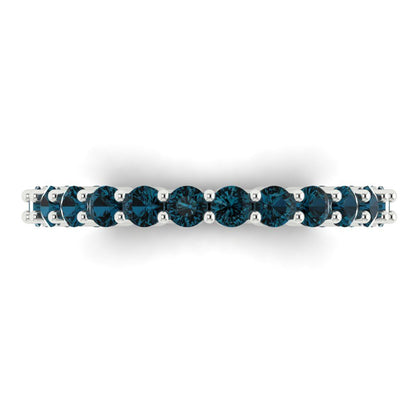 1.2 cttw Natural London Blue Topaz Round Cut White Gold Eternity Wedding Band