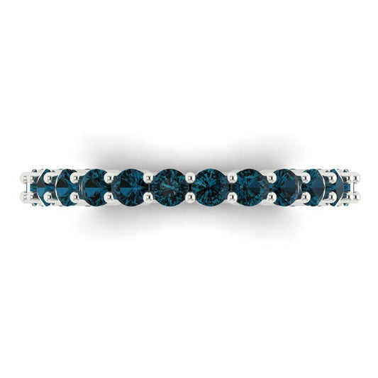 1.2 cttw Natural London Blue Topaz Round Cut White Gold Eternity Wedding Band