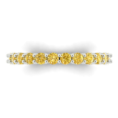 1.2 cttw Simulated Yellow Diamond Round Cut White Gold Eternity Wedding Band