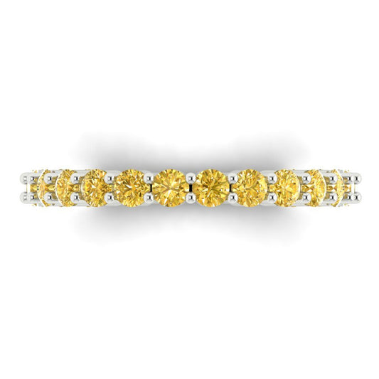 1.2 cttw Simulated Yellow Diamond Round Cut White Gold Eternity Wedding Band