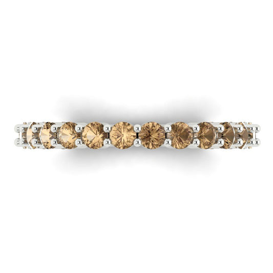 1.2 cttw Simulated Champagne Diamond Round Cut White Gold Eternity Wedding Band