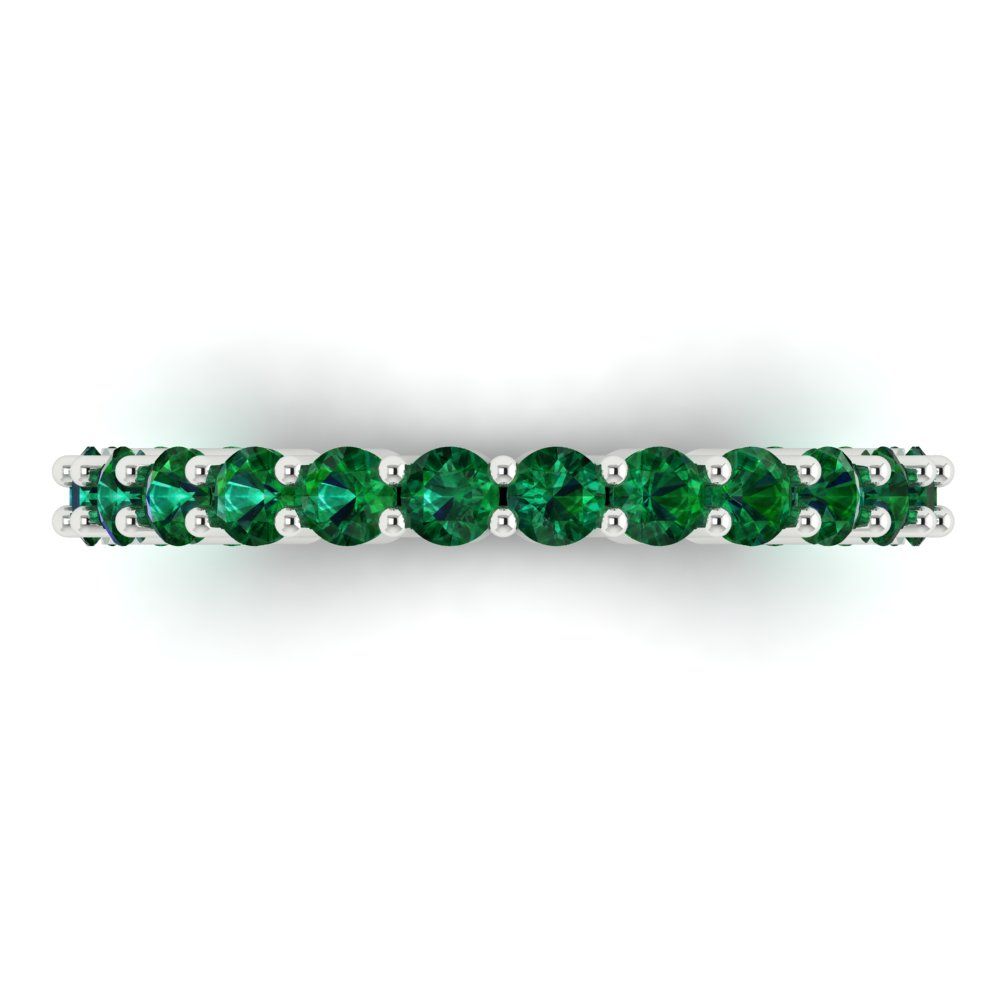 1.2 cttw Simulated Emerald Round Cut White Gold Eternity Wedding Band