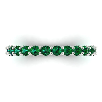 1.2 cttw Simulated Emerald Round Cut White Gold Eternity Wedding Band