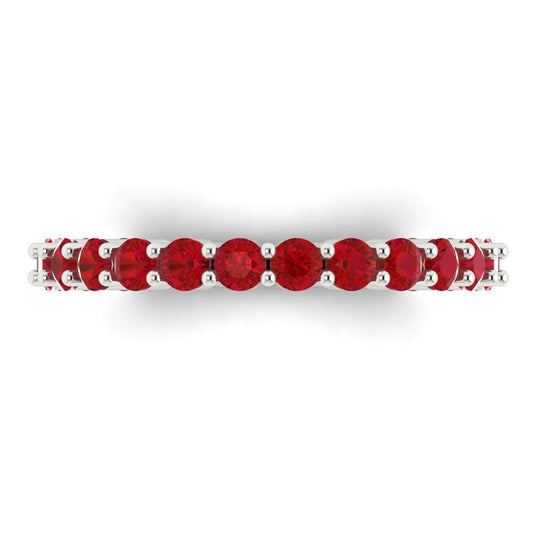 1.2 cttw Simulated Pink Tourmaline Round Cut White Gold Eternity Wedding Band