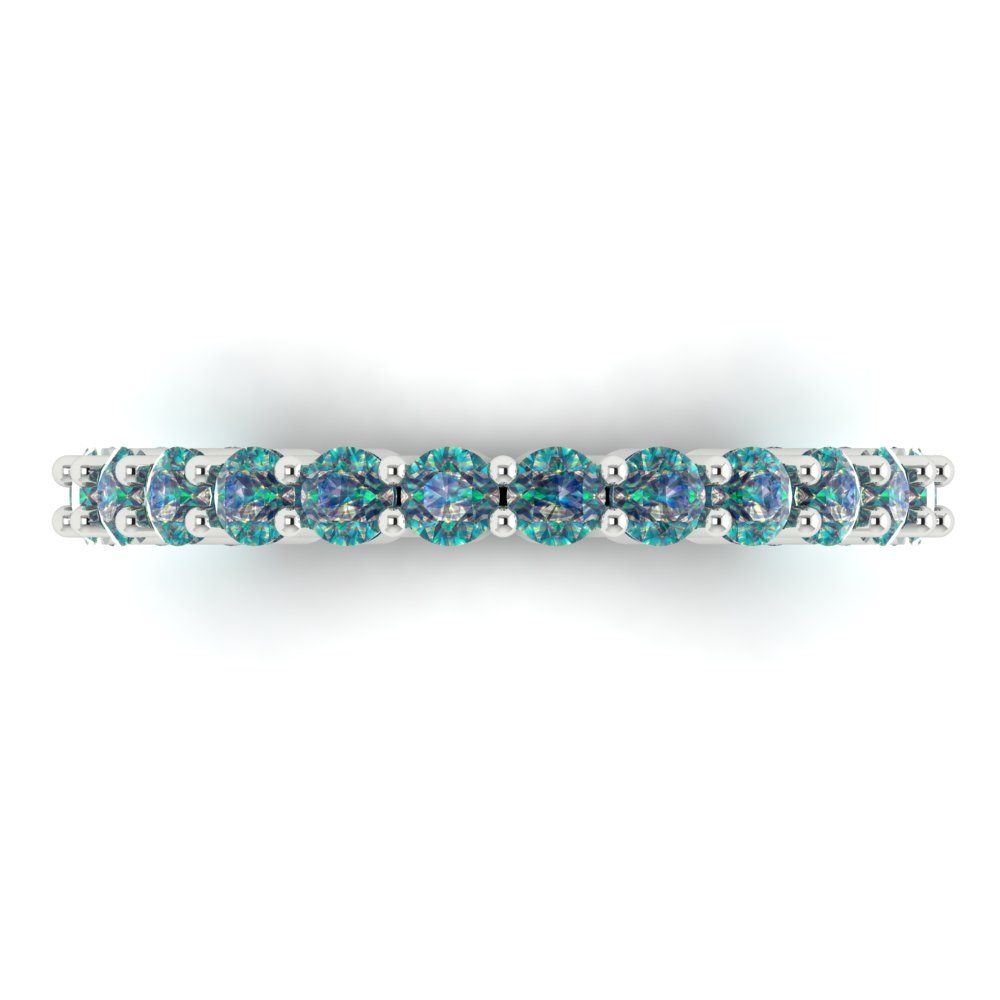 1.2 cttw Blue Moissanite Round Cut White Gold Eternity Wedding Band