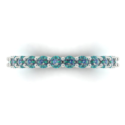 1.2 cttw Blue Moissanite Round Cut White Gold Eternity Wedding Band