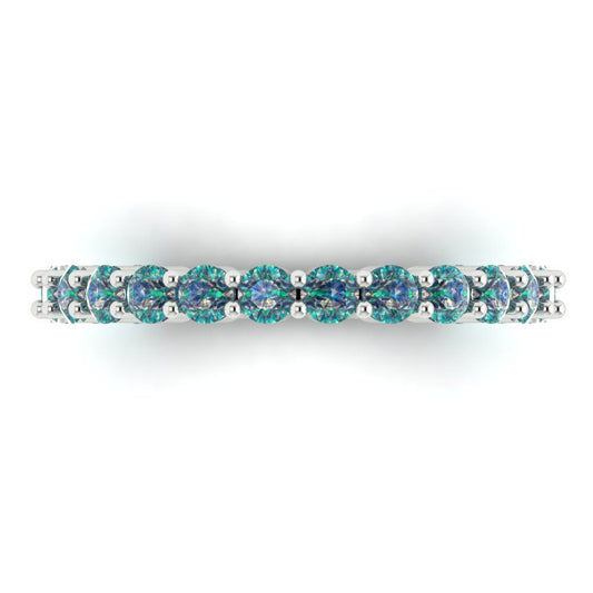1.2 cttw Blue Moissanite Round Cut White Gold Eternity Wedding Band