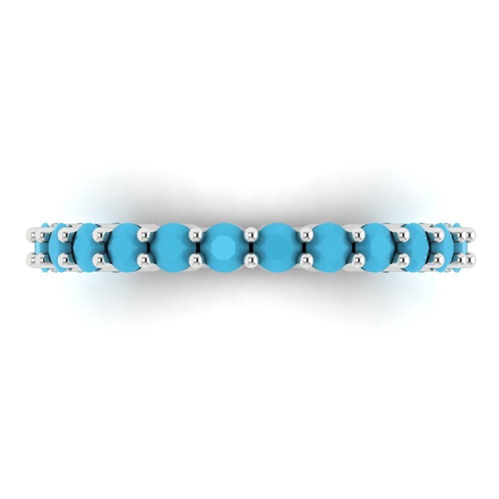 1.2 cttw Simulated Turquoise Round Cut White Gold Eternity Wedding Band