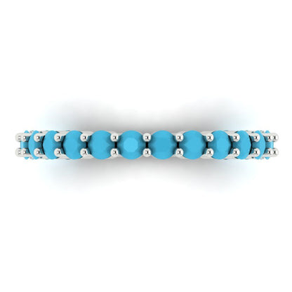 1.2 cttw Simulated Turquoise Round Cut White Gold Eternity Wedding Band
