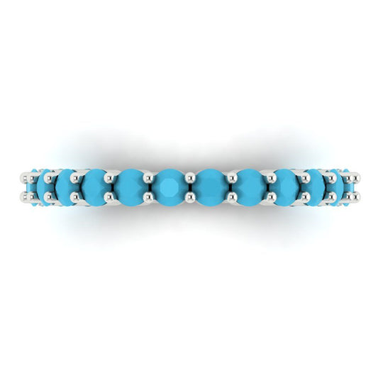 1.2 cttw Simulated Turquoise Round Cut White Gold Eternity Wedding Band