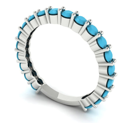 1.2 cttw Simulated Turquoise Round Cut White Gold Eternity Wedding Band