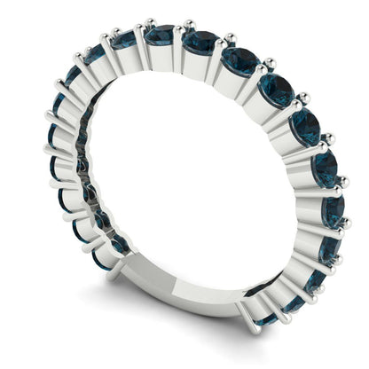 1.2 cttw Natural London Blue Topaz Round Cut White Gold Eternity Wedding Band