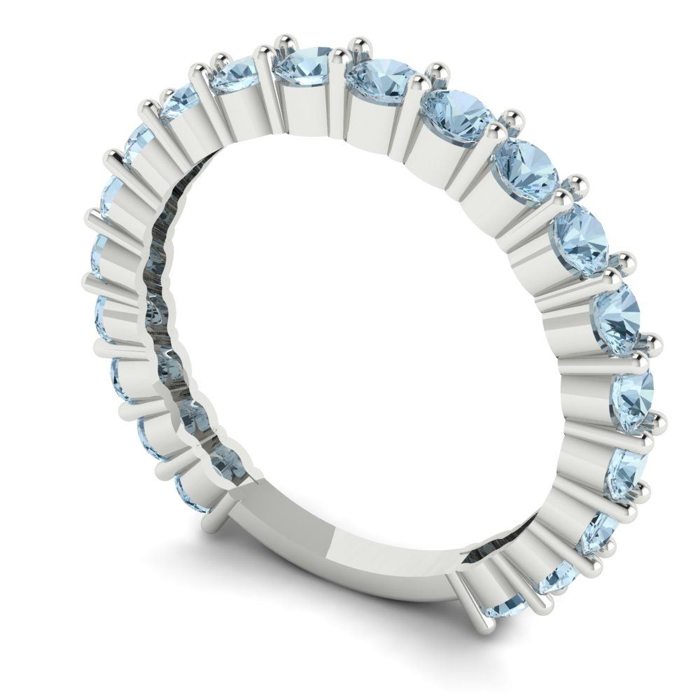 1.2 cttw Natural Aquamarine Round Cut White Gold Eternity Wedding Band