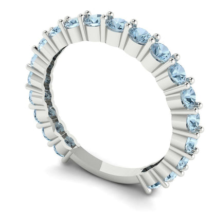 1.2 cttw Natural Aquamarine Round Cut White Gold Eternity Wedding Band