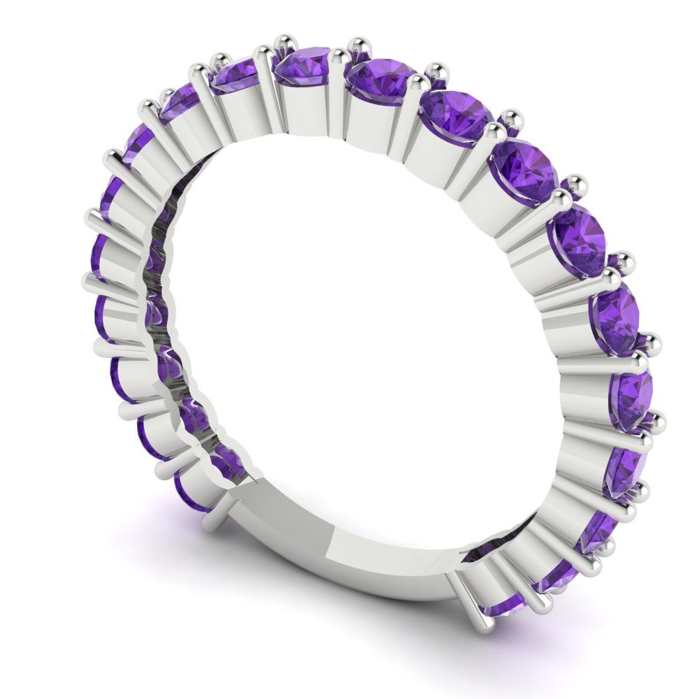 1.2 cttw Natural Amethyst Round Cut White Gold Eternity Wedding Band