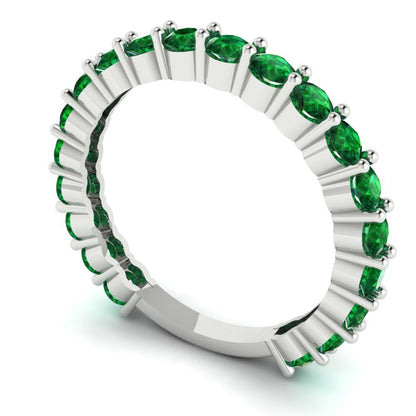 1.2 cttw Simulated Emerald Round Cut White Gold Eternity Wedding Band