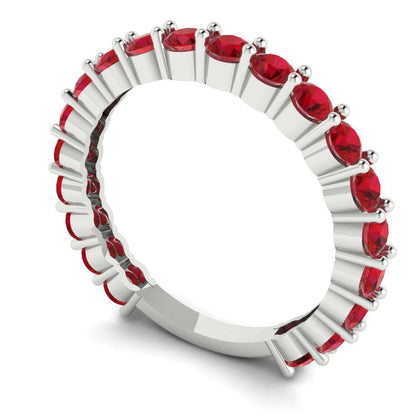 1.2 cttw Simulated Pink Tourmaline Round Cut White Gold Eternity Wedding Band