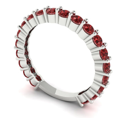 1.2 cttw Natural Garnet Round Cut White Gold Eternity Wedding Band