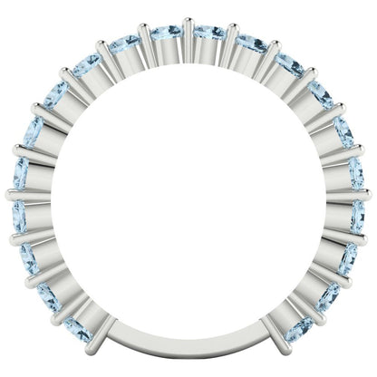 1.2 cttw Natural Aquamarine Round Cut White Gold Eternity Wedding Band
