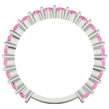 1.2 cttw Simulated Pink Diamond Round Cut White Gold Eternity Wedding Band