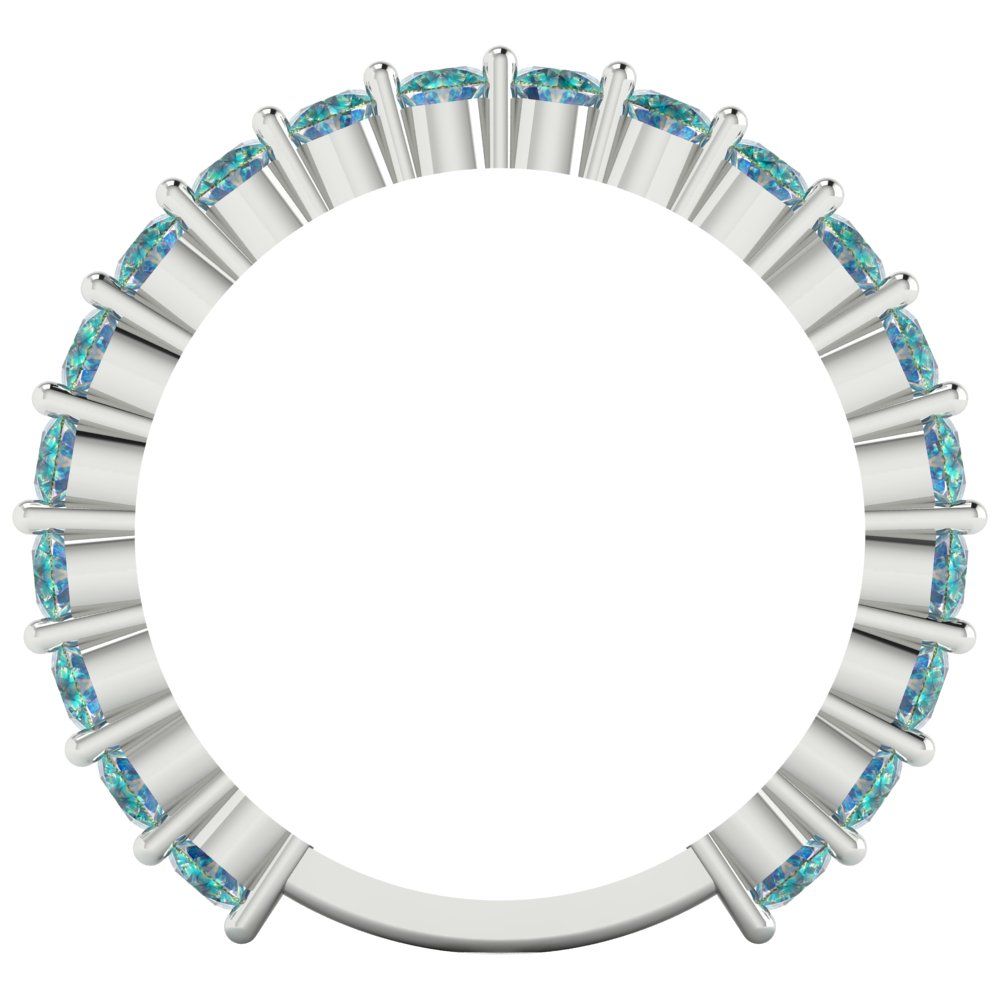 1.2 cttw Blue Moissanite Round Cut White Gold Eternity Wedding Band