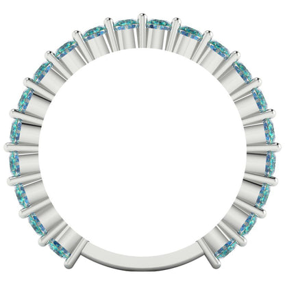 1.2 cttw Blue Moissanite Round Cut White Gold Eternity Wedding Band