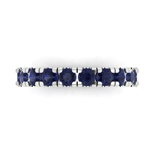 1 cttw Simulated Blue Sapphire Round Cut White Gold Eternity Wedding Band
